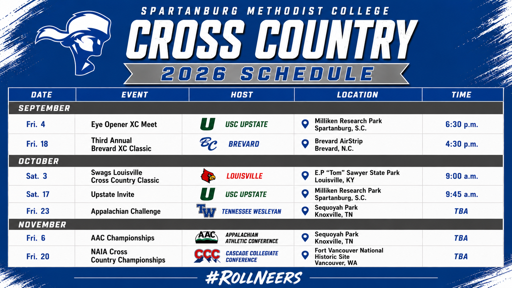 Spartanburg Methodist College Announces 2026 Cross Country Schedule