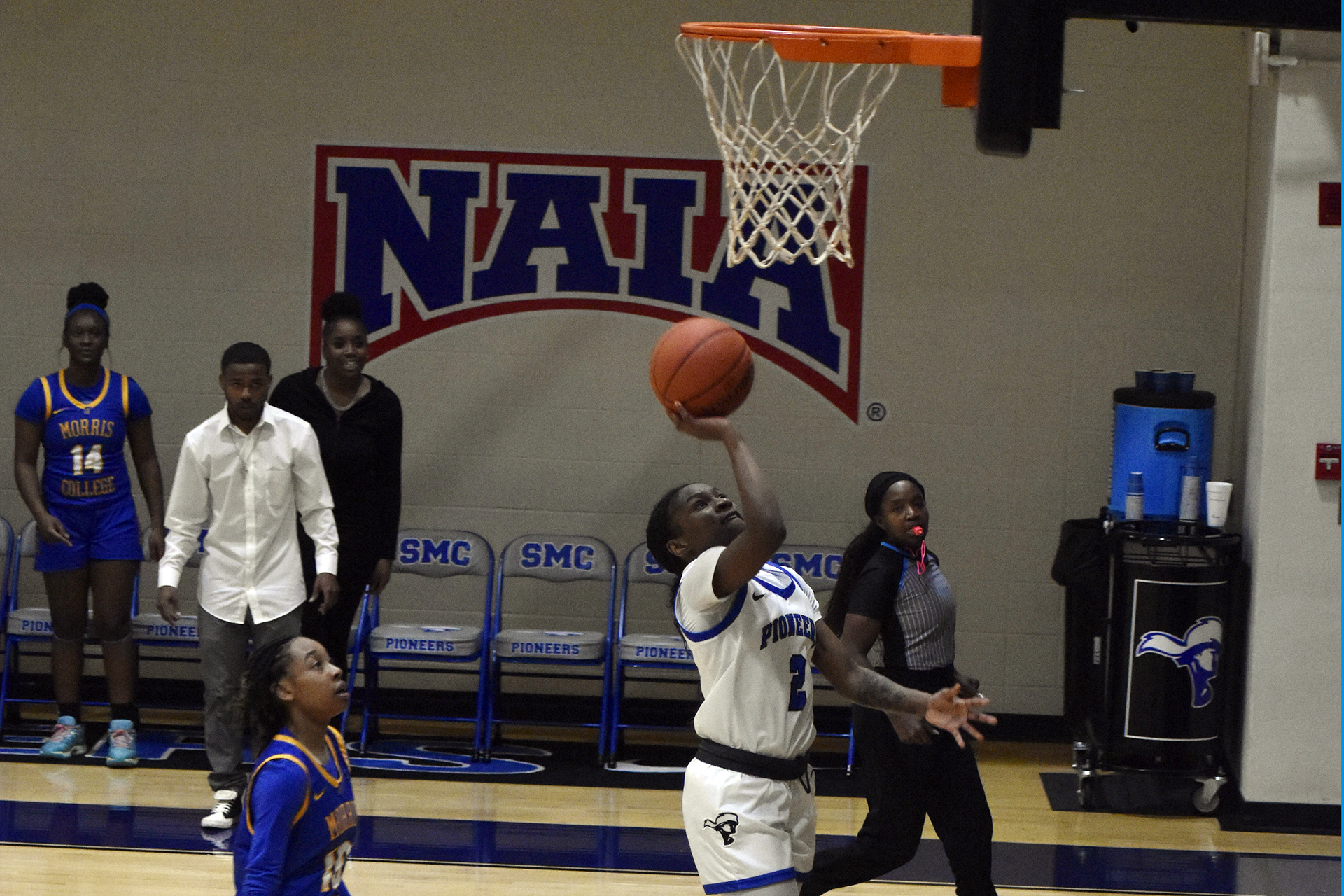 Najah Gilliam drives in for two points in the 80-72 win for the Spartanburg Methodist College women&rsquo;s basketball team on Monday night. Photo by Marc Mixtega